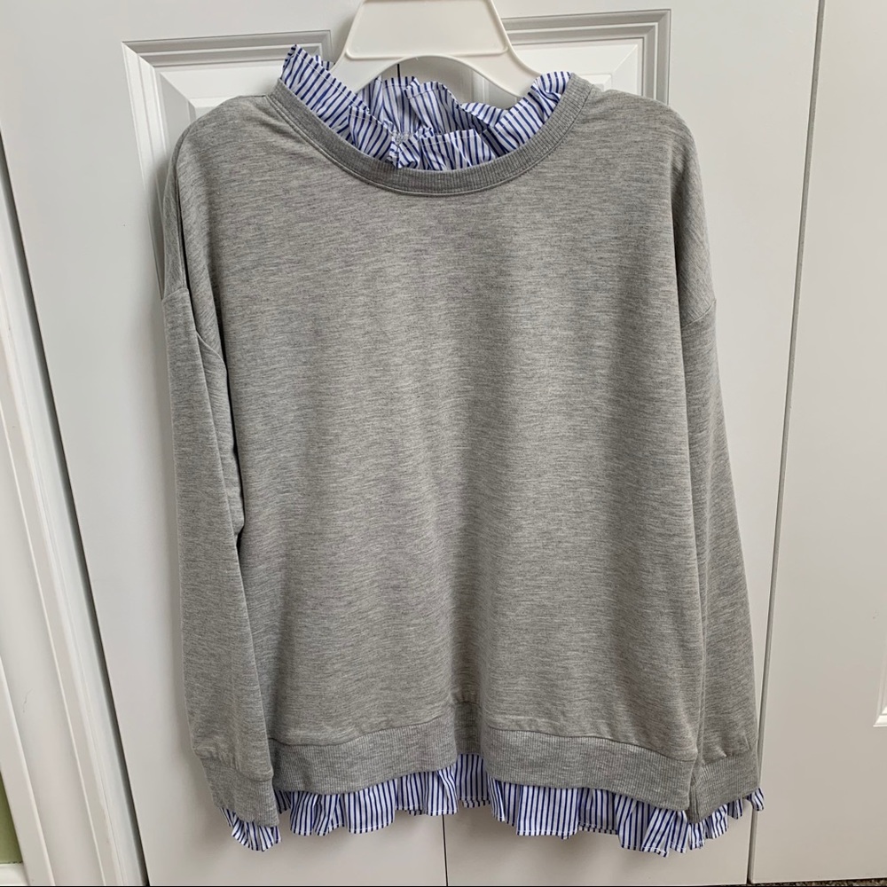 Gray Pullover Sweater with Pinstripe Detail